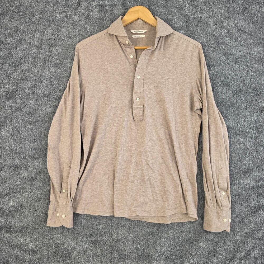 SuitSupply Polo Mens 39/40 Extra Slim Jersey Cotton Beige Popover Preppy Casual